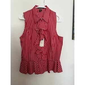 lauren ralph lauren Red & White Pin Striped Ruffle Blouse Size 10 Chest 38-40”